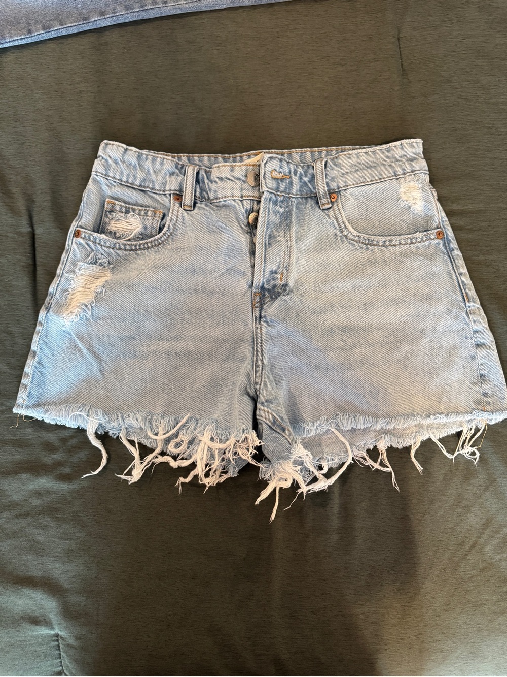 H&M Light Blue Distressed Denim Cutoff Shorts